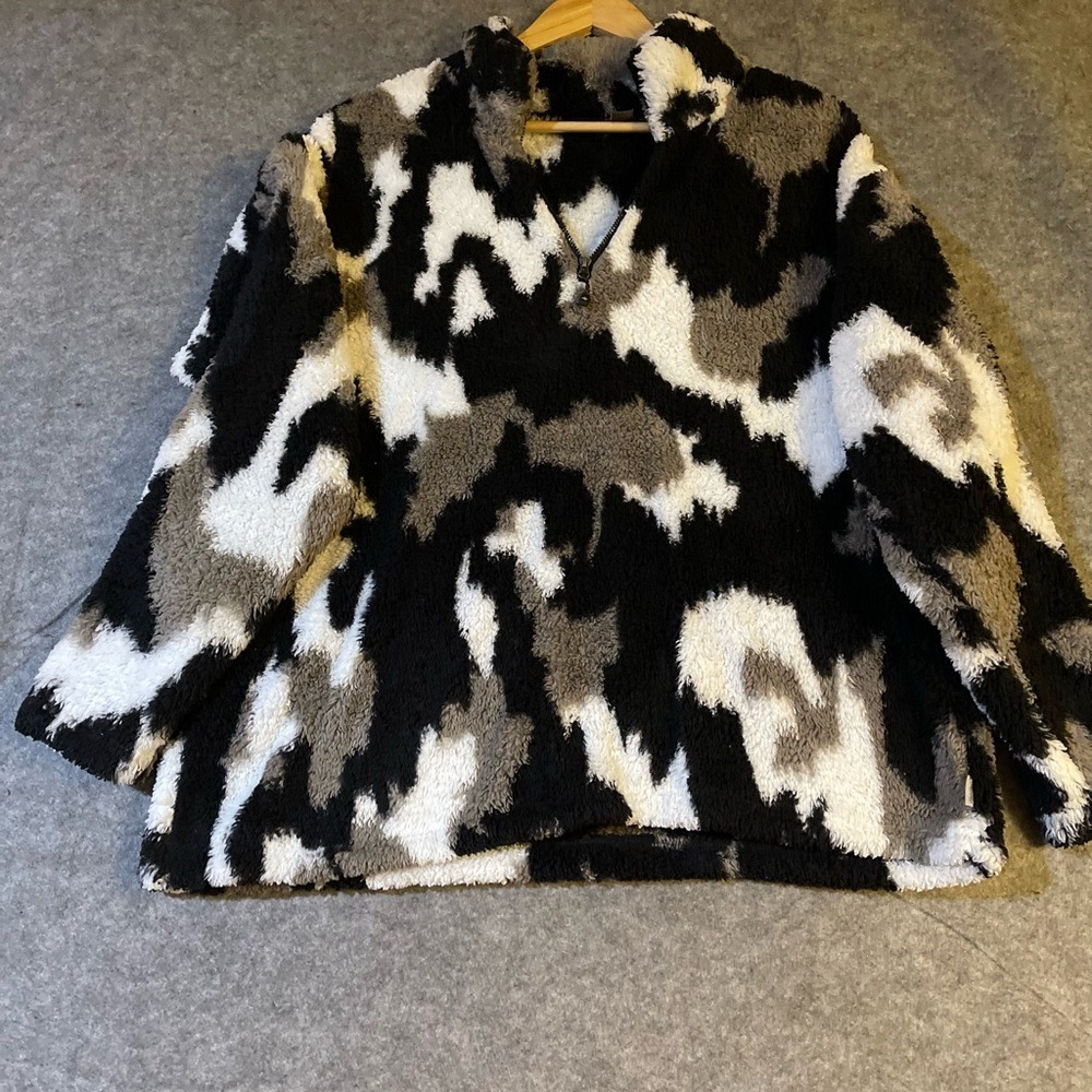 Eddie Bauer Women Half Zip Zip Fleece Sherpa‎ Black White Grey Camo XL Cozy Soft